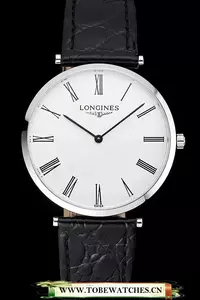 Longines Grande Classique White Dial Roman Numerals Stainless Steel Case Black Leather Strap En122748