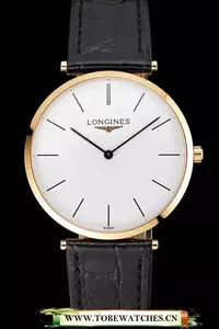 Longines Grande Classique White Dial Gold Case Black Leather Strap En122752