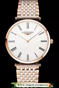 Longines Grande Classique White Dial Roman Numerals Rose Gold Case Two Tone Bracelet En122775