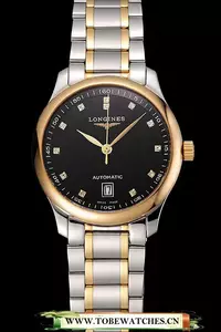 Longines Master Black Dial Diamond Hour Markers Two Tone Stainless Steel Bracelet En124548