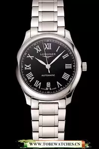 Longines Master Black Dial Roman Numerals Hour Markers Stainless Steel Bracelet En124549