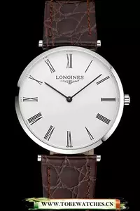 Longines Grande Classique White Dial Roman Numerals Stainless Steel Case Brown Leather Strap En122749