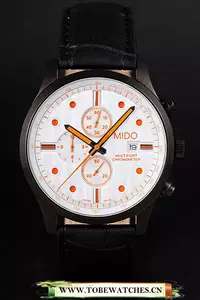 Mido Multifort Black Croco Leather Strap Orange Dial Details En59272