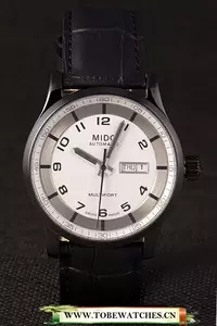 Mido Multifort Black Croco Leather Strap White Silver Dial En59273