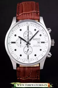 Mido Multifort Brown Croco Leather Strap White Dial En59274
