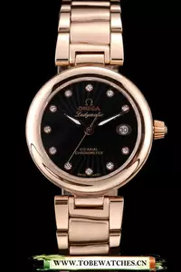 Omega Deville Ladymatic Rose Gold Stainless Steel Strap Black Dial En58895
