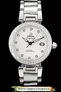 Omega Deville Ladymatic Iamond Plated Bezel White Dial En58899