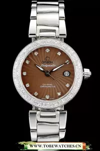 Omega Deville Ladymatic Iamond Plated Bezel Brown Dial En58900