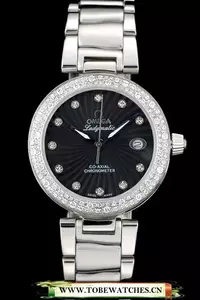 Omega Deville Ladymatic Iamond Plated Bezel Black Dial En58901