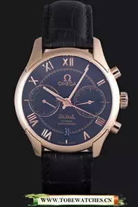 Omega Deville Rose Gold Bezel With Black Dial And Black Leather Strap En59659