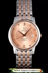 Omega Deville Rose Gold And Stainless Steel Bracelet Orange Dial En59771