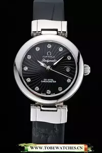 Omega Ladymatic Black Dial Black Leather Bracelet En60351