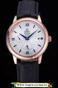 Omega Deville Prestige Silver Dial Gold Case Black Leather Bracelet En60482