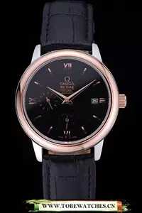 Omega Deville Prestige Black Dial Gold Case Black Leather Bracelet En60485