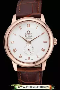 Omega Deville Prestige Small Seconds White Dial Gold Case Brown Leather Bracelet En60491