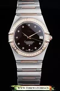 Omega Constellation Jewelry Diamond Case Black Dial En58125