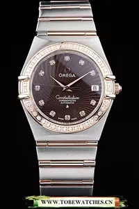 Omega Constellation Jewelry Diamond Case Radial Emblem Brown Dial En58127