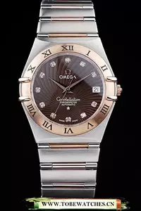 Omega Constellation Jewelry Rose Gold Case Radial Emblem Brown Dial En58128