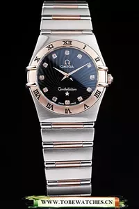 Omega Constellation Jewelry Rose Gold Case Radial Emblem Black Dial En58135