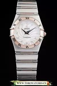 Omega Constellation Jewelry Rose Gold Case Radial Emblem White Dial En58146