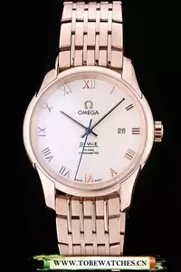 Omega Deville Rose Gold Bezel Roman Numbers White Dial En58972