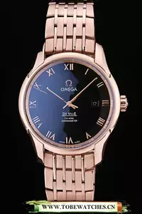 Omega Deville Rose Gold Bezel Roman Numbers Black Dial En58973