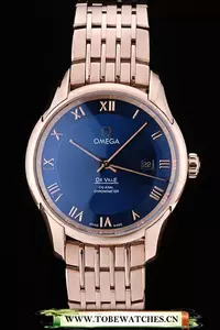 Omega Deville Rose Gold Bezel Roman Numbers Blue Dial En58974