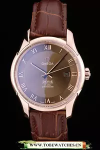 Omega Deville Rose Gold Bezel Roman Numbers Brown Dial En58986