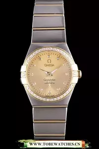 Lady Omega Constellation Crystal Encrusted Bezel Golden Dial En59239
