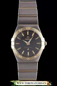 Omega Constellation Gold Bezel Black Dial Stainless Steel Band En59539