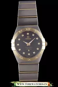Omega Constellation Gold Bezel Black Dial Stainless Steel Band En59540