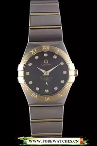 Omega Constellation Gold Bezel Black Dial Stainless Steel Band En59541
