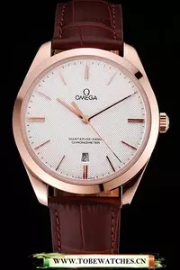 Omega Deville Tresor White Dial Gold Case Brown Leather Strap En120989