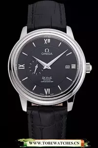 Omega De Ville Prestige Co Axial Black Dial Silver Case Black Leather Strap Roman Numeral En121237