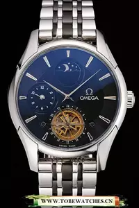 Omega De Ville Moonphase Tourbillon Black Dial Stainless Steel Case Two Tone Black Steel Bracelet En122948
