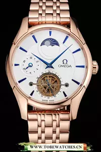 Omega De Ville Moonphase Tourbillon White Dial Blue Hands Rose Gold Case And Bracelet En122949