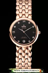 Omega De Ville Prestige Black Dial With Diamonds Rose Gold Case And Bracelet En123341