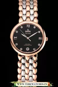 Omega De Ville Prestige Dark Grey Dial With Diamonds Rose Gold Case Two Tone Bracelet En123342
