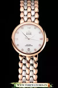 Omega De Ville Prestige White Dial With Diamonds Rose Gold Case Two Tone Bracelet En123344