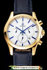 Omega Chronograph White Dial Gold Case Blue Leather Strap En123354