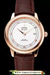 Omega De Ville Prestige White Dial Rose Gold Case Brown Leather Strap En123360