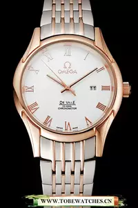 Omega De Ville White Dial Rose Gold Case Two Tone Bracelet En123886
