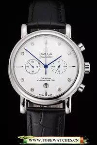 Omega Seamaster Vintage Chronograph White Dial Diamond Hour Marks Stainless Steel Case Black Leather Strap En122599