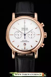 Omega Seamaster Vintage Chronograph White Dial Rose Gold Case Black Leather Strap En122606