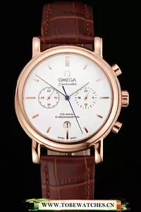 Omega Seamaster Vintage Chronograph White Dial Rose Gold Case Brown Leather Strap En122608