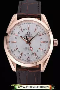Omega Seamaster Planet Ocean Gmt White Dial Rose Gold Case Brown Leather Band En60295