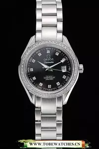 Omega Seamaster Aqua Terra Black Dial Diamond Case Stainless Steel Bracelet En60342
