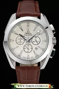 Omega Seamaster Aqua Terra Chronograph Ivory Dial Brown Leather Bracelet En60418