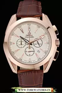 Omega Seamaster Aqua Terra Chronograph Ivory Dial Gold Case Brown Leather Bracelet En60419