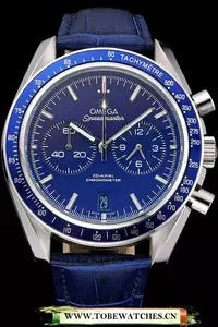 Omega Speedmaster Blue Dial Stainless Steel Case Blue Leather Strap En120795